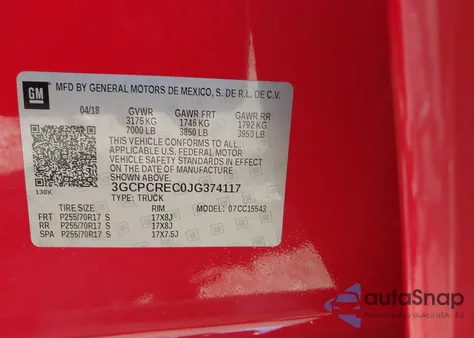 2018 Chevrolet Silverado 1500 1Lt from USA, damaged, VIN 3GCPCREC0JG374117